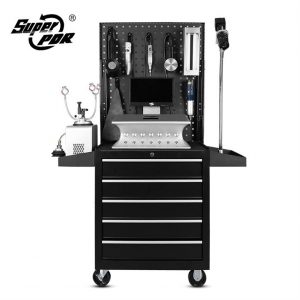 Super PDR glass repair workstation with tool storage, a display, and repair accessories.